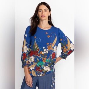 Johnny Was Vibrant Floral Blue Blouse